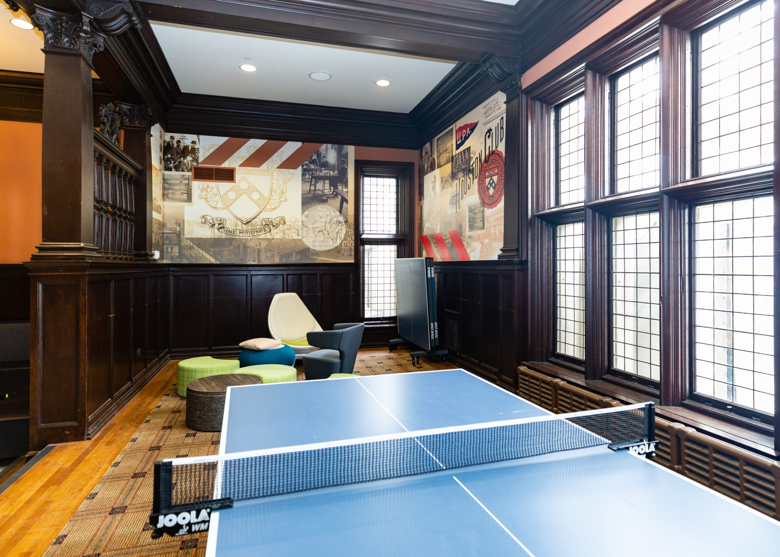 Table tennis inside Houston Hall's game room